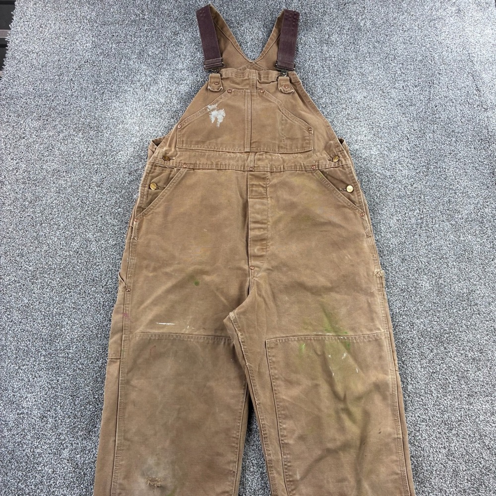 Vintage 70s Carhartt Bib Overalls Mens 36 Brown Unlined Duck Canvas Double Knee